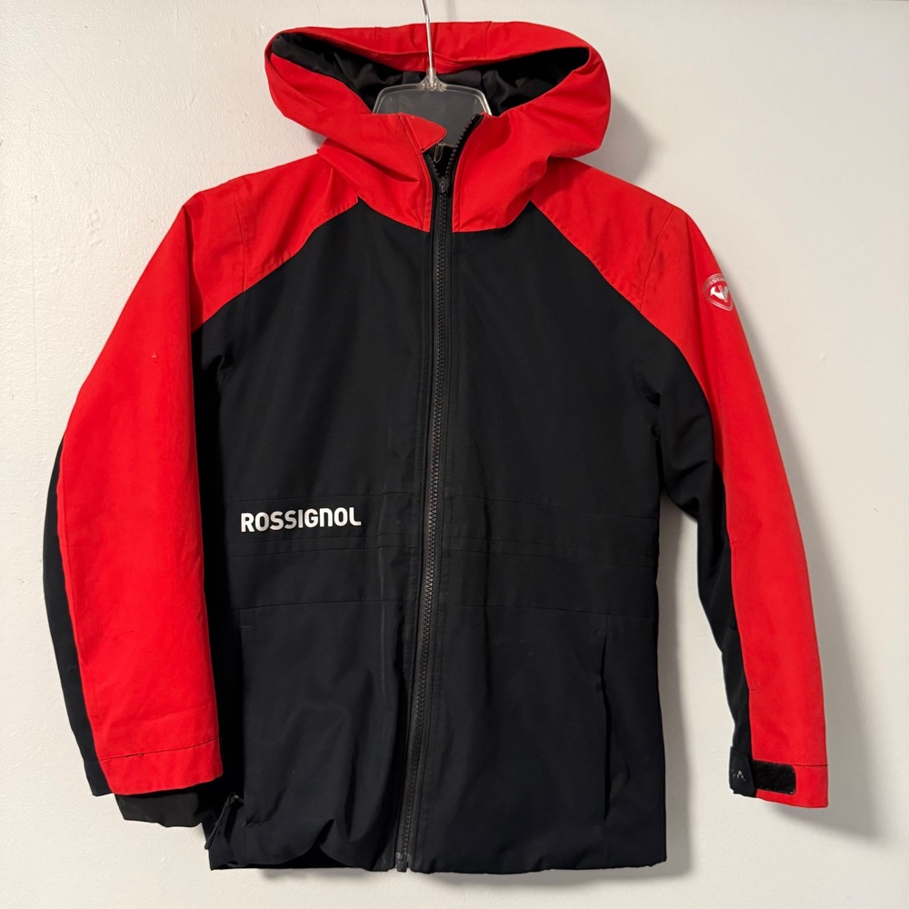 Rossignol Kids Ski Jacket Black Red Colorblock Hooded Winter Coat RLKYJ04 Sz 10